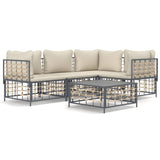 5 Piece Garden Lounge Set with Cushions Anthracite Poly Rattan - Front View
