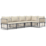 5 Piece Garden Lounge Set with Cushions Anthracite Poly Rattan