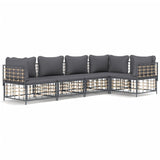 5 Piece Garden Lounge Set with Cushions Anthracite Poly Rattan - Front View