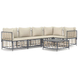 6 Piece Garden Lounge Set with Cushions Anthracite Poly Rattan - Front View