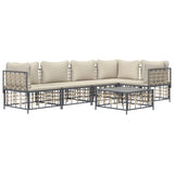 6 Piece Garden Lounge Set with Cushions Anthracite Poly Rattan - Side View
