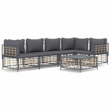 6 Piece Garden Lounge Set with Cushions Anthracite Poly Rattan - Front View