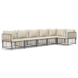 6 Piece Garden Lounge Set with Cushions Anthracite Poly Rattan - Front View