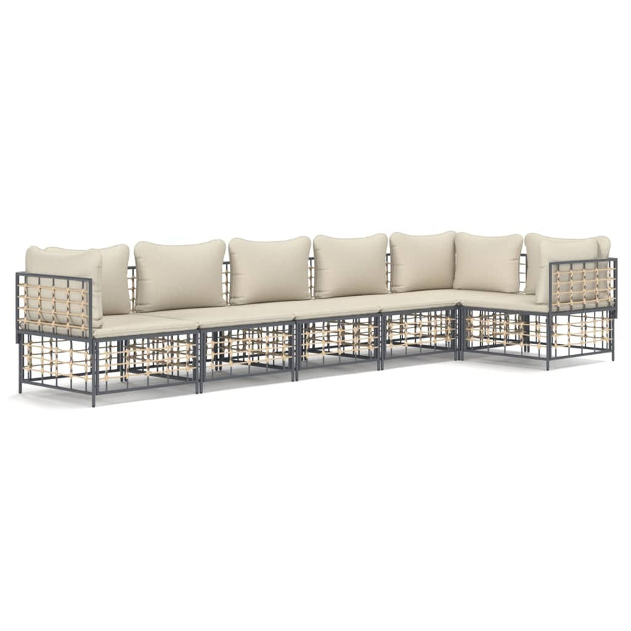 6 Piece Garden Lounge Set with Cushions Anthracite Poly Rattan