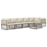 7 Piece Garden Lounge Set with Cushions Anthracite Poly Rattan - Front View