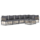7 Piece Garden Lounge Set with Cushions Anthracite Poly Rattan - Front View