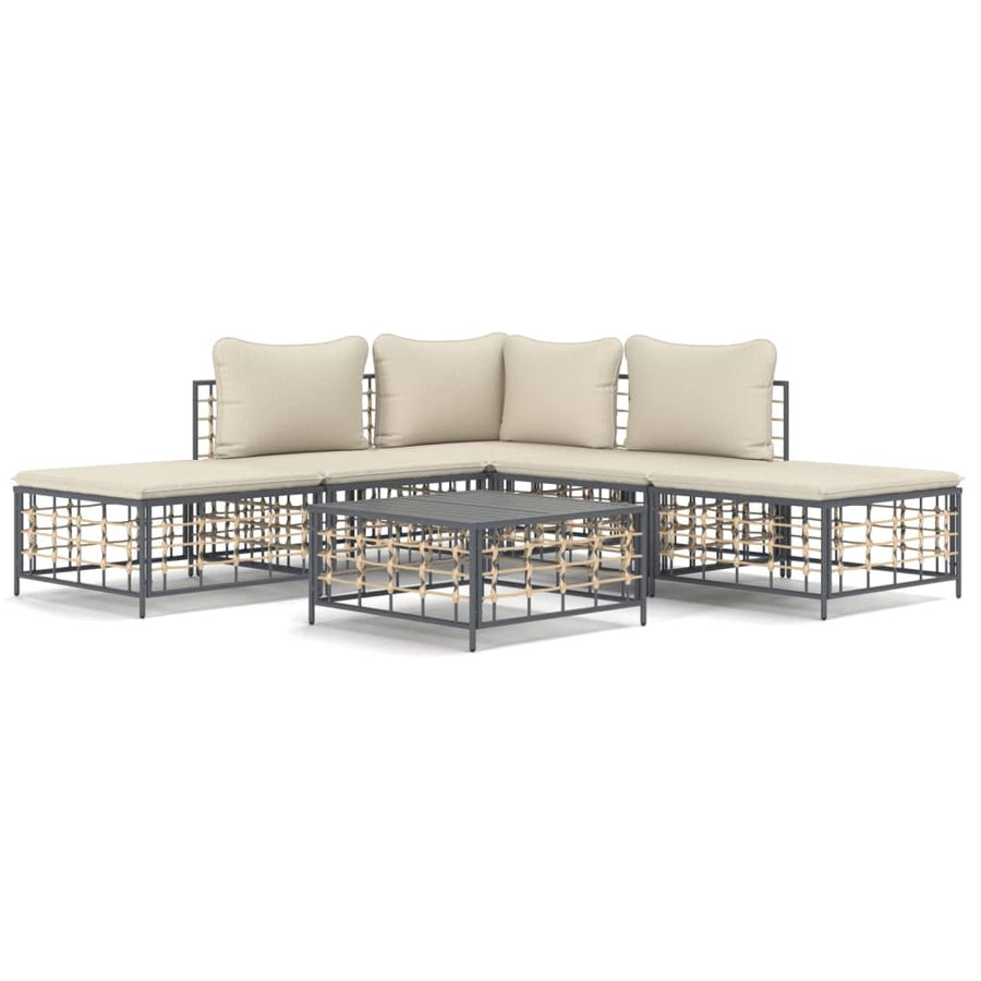 6 Piece Garden Lounge Set with Cushions Anthracite Poly Rattan