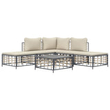 6 Piece Garden Lounge Set with Cushions Anthracite Poly Rattan - Side View
