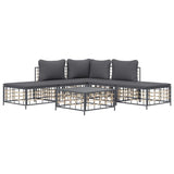 6 Piece Garden Lounge Set with Cushions Anthracite Poly Rattan - Side View