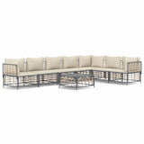 8 Piece Garden Lounge Set with Cushions Anthracite Poly Rattan - Front View