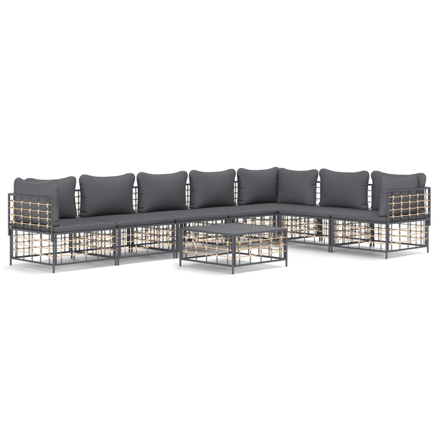 8 Piece Garden Lounge Set with Cushions Anthracite Poly Rattan