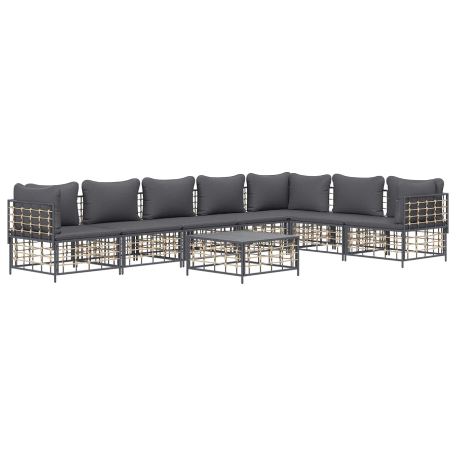 8 Piece Garden Lounge Set with Cushions Anthracite Poly Rattan