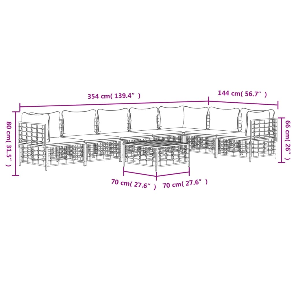 8 Piece Garden Lounge Set with Cushions Anthracite Poly Rattan