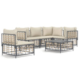 6 Piece Garden Lounge Set with Cushions Anthracite Poly Rattan - Front View