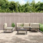 6 Piece Garden Lounge Set with Cushions Anthracite Poly Rattan