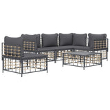 6 Piece Garden Lounge Set with Cushions Anthracite Poly Rattan - Side View