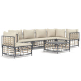 7 Piece Garden Lounge Set with Cushions Anthracite Poly Rattan - Front View