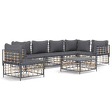 7 Piece Garden Lounge Set with Cushions Anthracite Poly Rattan - Front View