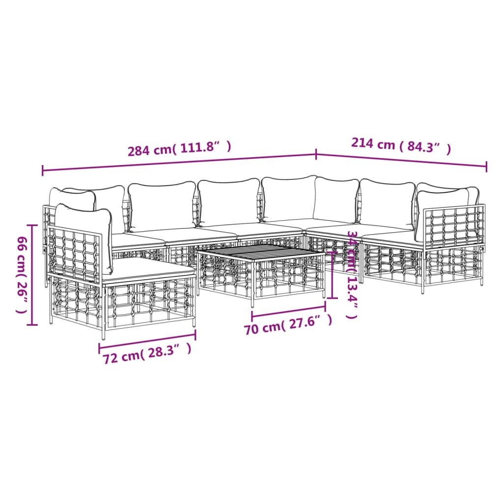 8 Piece Garden Lounge Set with Cushions Anthracite Poly Rattan