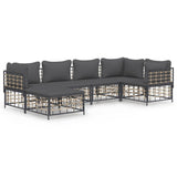 6 Piece Garden Lounge Set with Cushions Anthracite Poly Rattan - Front View