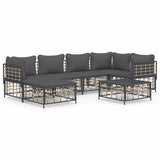 7 Piece Garden Lounge Set with Cushions Anthracite Poly Rattan - Front View