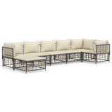 7 Piece Garden Lounge Set with Cushions Anthracite Poly Rattan - Front View