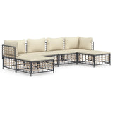 6 Piece Garden Lounge Set with Cushions Anthracite Poly Rattan - Front View