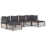 6 Piece Garden Lounge Set with Cushions Anthracite Poly Rattan - Front View