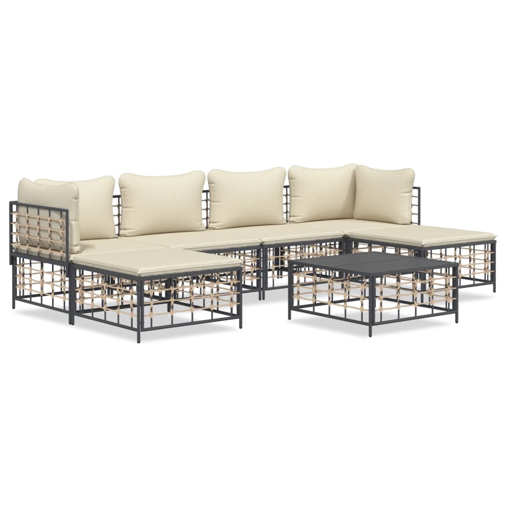 7 Piece Garden Lounge Set with Cushions Anthracite Poly Rattan