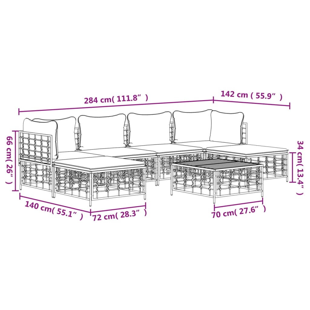 7 Piece Garden Lounge Set with Cushions Anthracite Poly Rattan