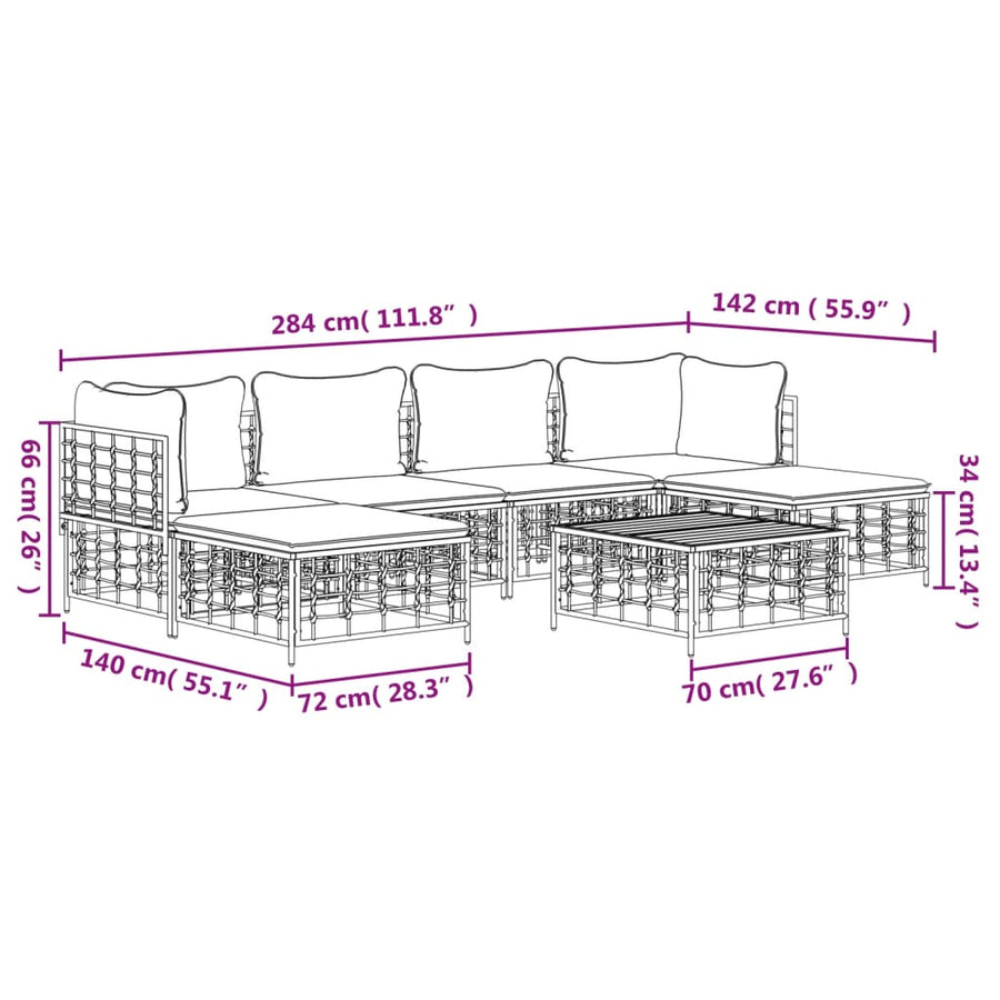 7 Piece Garden Lounge Set with Cushions Anthracite Poly Rattan