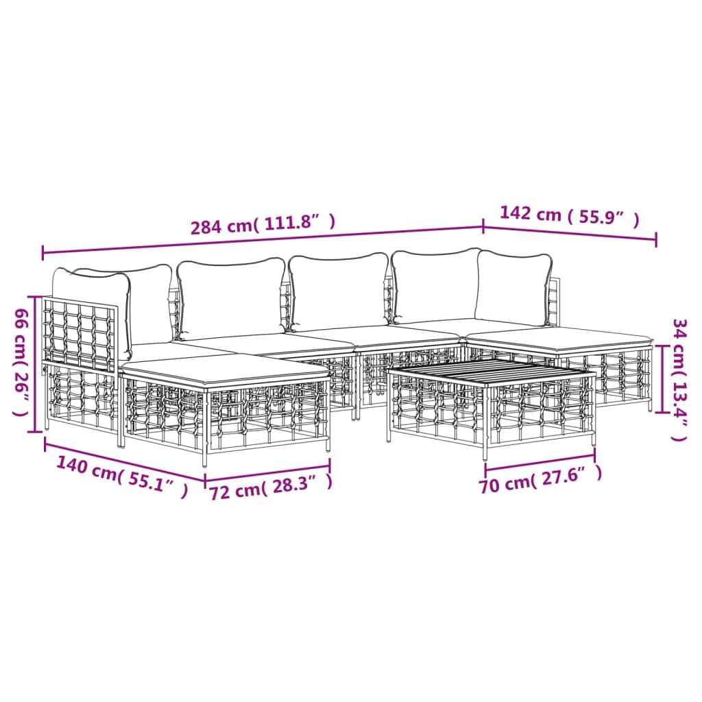 7 Piece Garden Lounge Set with Cushions Anthracite Poly Rattan