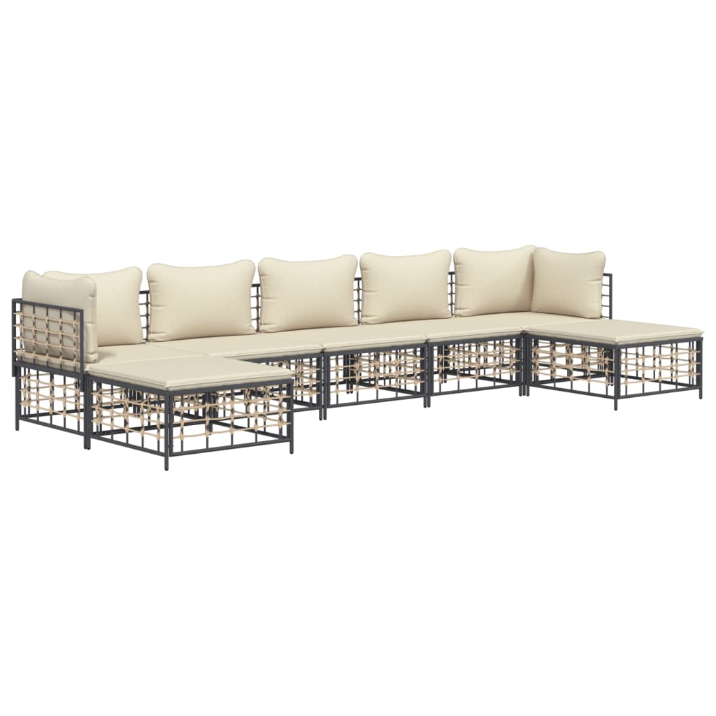 7 Piece Garden Lounge Set with Cushions Anthracite Poly Rattan