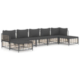 7 Piece Garden Lounge Set with Cushions Anthracite Poly Rattan - Front View
