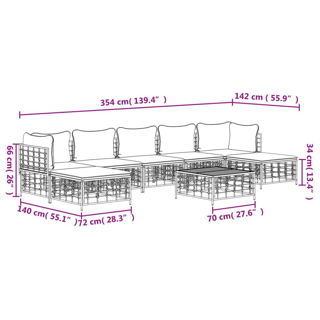 8 Piece Garden Lounge Set with Cushions Anthracite Poly Rattan