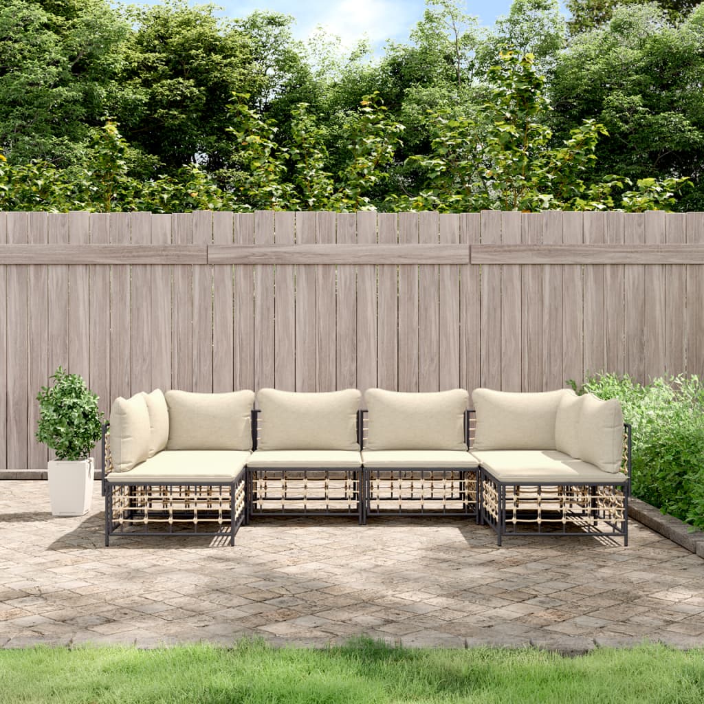 6 Piece Garden Lounge Set with Cushions Anthracite Poly Rattan