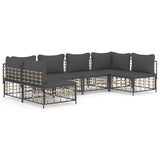 6 Piece Garden Lounge Set with Cushions Anthracite Poly Rattan - Front View