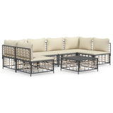 7 Piece Garden Lounge Set with Cushions Anthracite Poly Rattan - Front View
