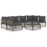 7 Piece Garden Lounge Set with Cushions Anthracite Poly Rattan - Front View