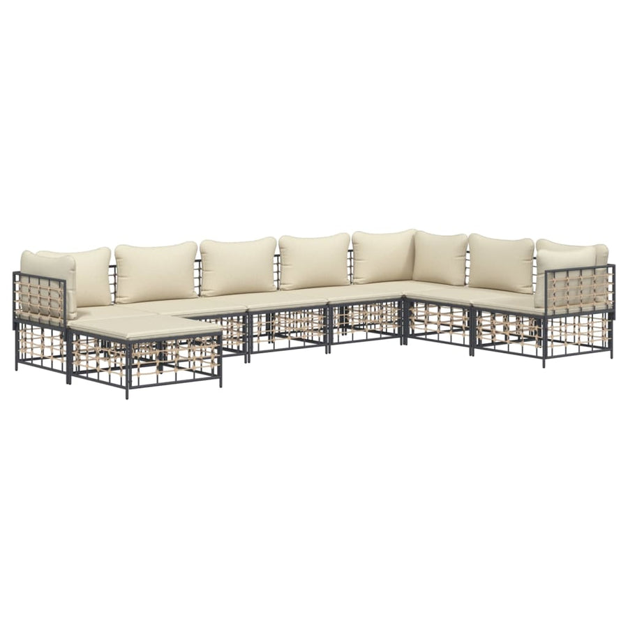 8 Piece Garden Lounge Set with Cushions Anthracite Poly Rattan