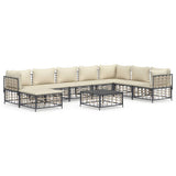 9 Piece Garden Lounge Set with Cushions Anthracite Poly Rattan - Front View