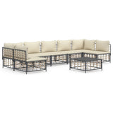 8 Piece Garden Lounge Set with Cushions Anthracite Poly Rattan - Front View
