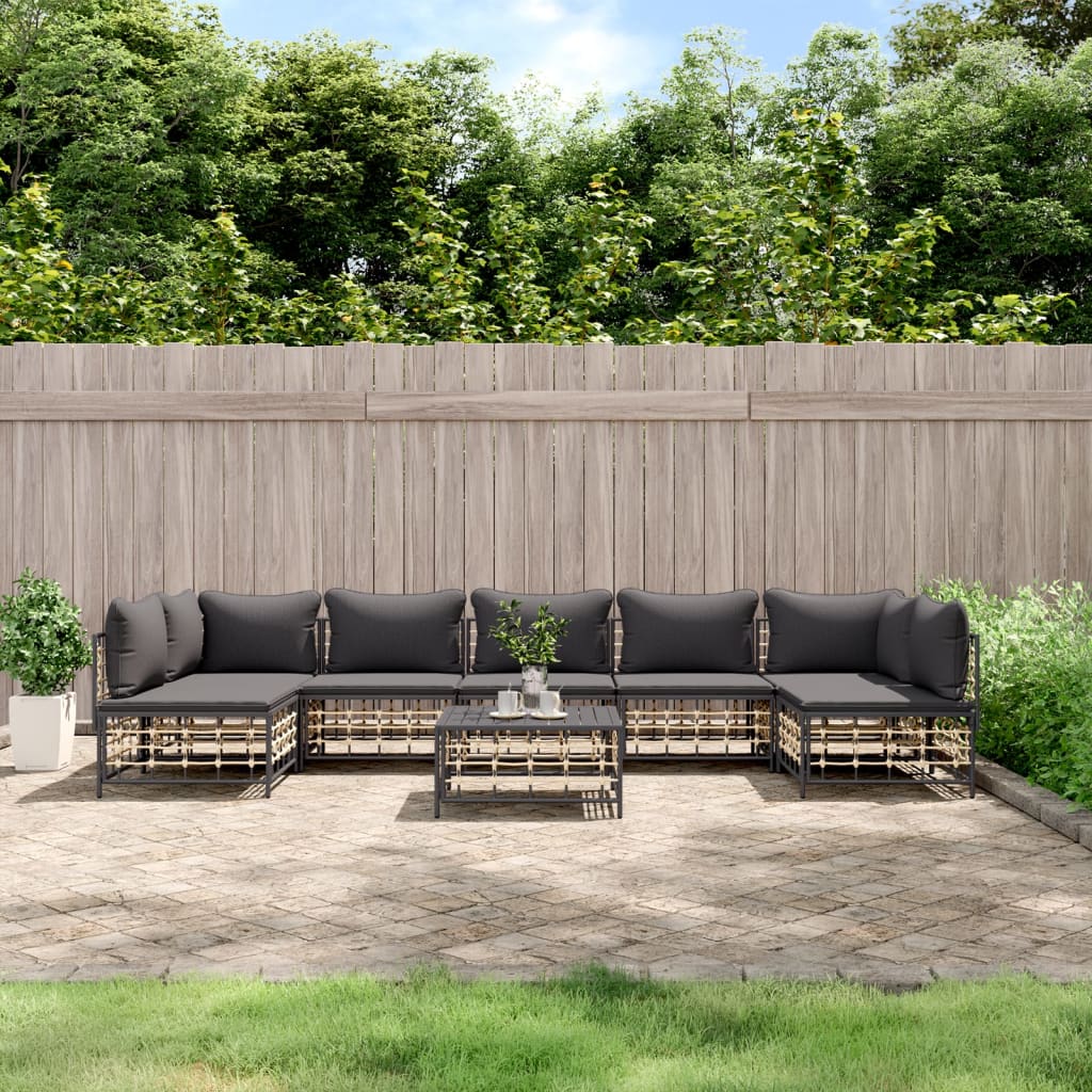 8 Piece Garden Lounge Set with Cushions Anthracite Poly Rattan