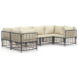 6 Piece Garden Lounge Set with Cushions Anthracite Poly Rattan - Front View