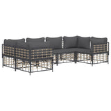 6 Piece Garden Lounge Set with Cushions Anthracite Poly Rattan - Side View