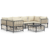 7 Piece Garden Lounge Set with Cushions Anthracite Poly Rattan - Front View