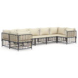 7 Piece Garden Lounge Set with Cushions Anthracite Poly Rattan - Front View