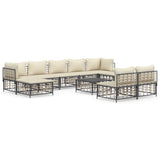 10 Piece Garden Lounge Set with Cushions Anthracite Poly Rattan - Front View