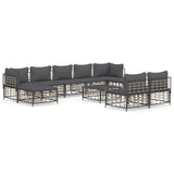 10 Piece Garden Lounge Set with Cushions Anthracite Poly Rattan - Front View