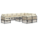 11 Piece Garden Lounge Set with Cushions Anthracite Poly Rattan - Front View